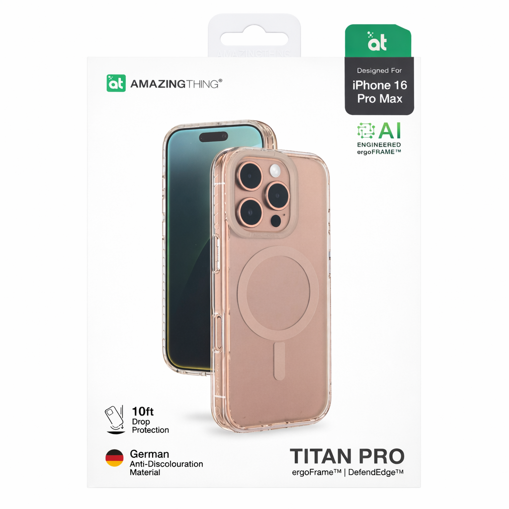 AmazingThing Titan Pro Clear Case for iPhone 16 Pro Max (MagSafe Ready, 10ft Drop Protection, Transparent Gold Tint) - Image 5