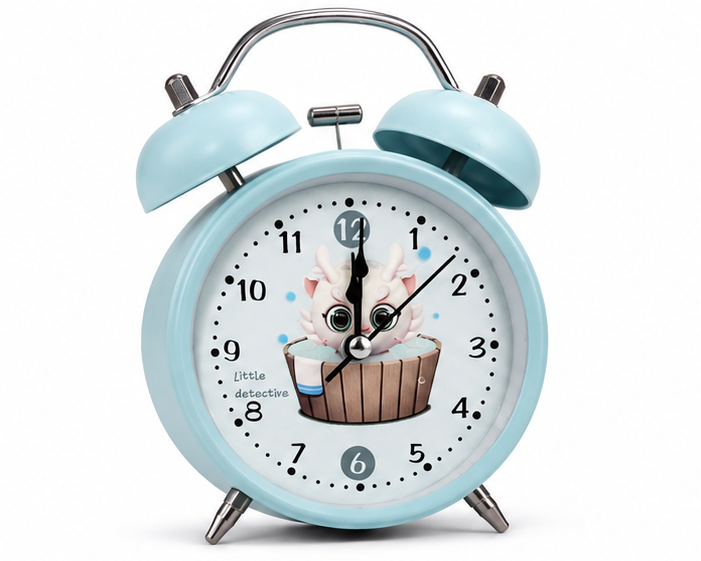 Light Blue Twin Bell Analog Alarm Clock with Cute Cartoon Dial - Image 5