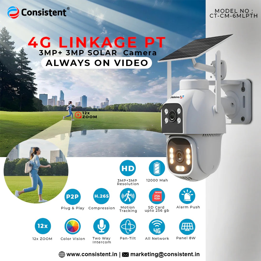 Consistent 4G LINKAGE Pan tilt Solar Camera | 3MP+3MP Dual lens | Two Way Communication Camera - Image 3