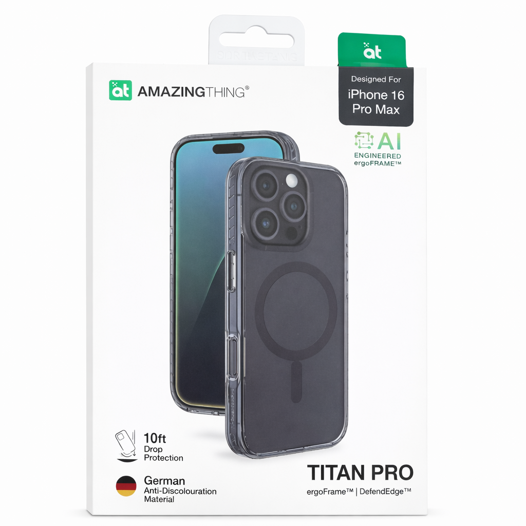 AmazingThing Titan Pro Smoke Clear Case for iPhone 16 Pro Max (MagSafe Compatible, 10ft Drop Protection, Black Transparent) - Image 5