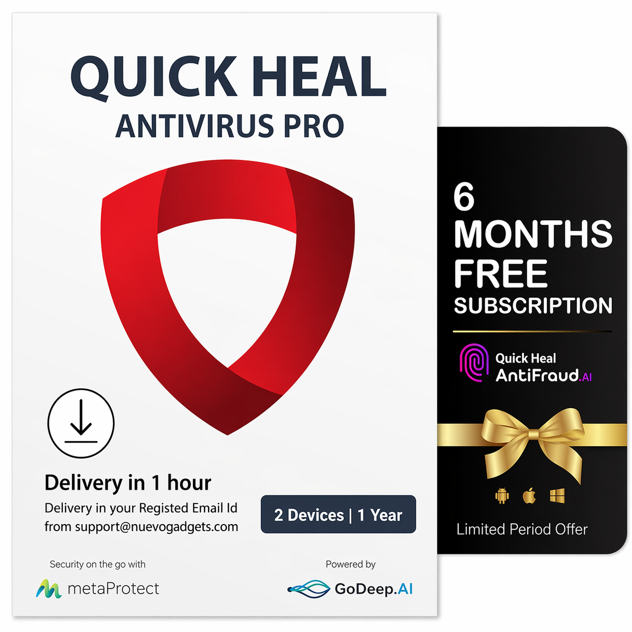 Quick Heal Antivirus Pro | Windows PC/Laptop | 2 PC, 1 Year | AI-Based Protection | Email Delivery | + 6 Months AntiFraud.AI (iOS/Android) - Image 1