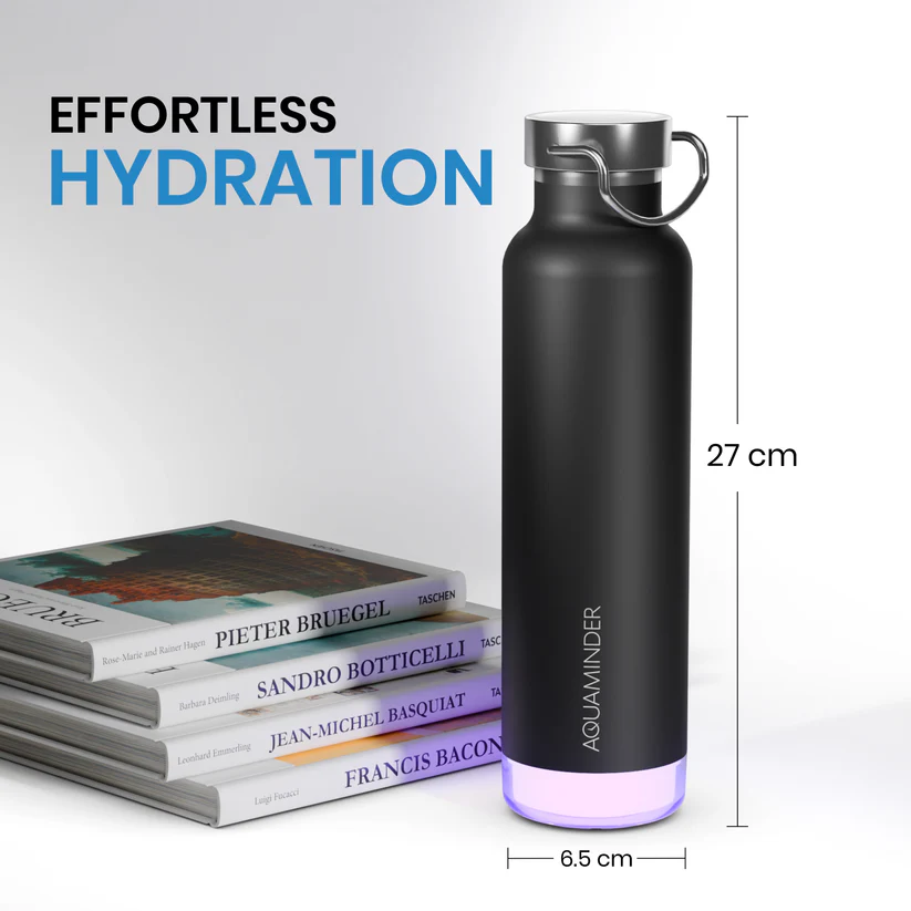 Aquaminder Thames+ Smart Water Bottle 600ml SS304 with App Connectivity – Black - Image 2