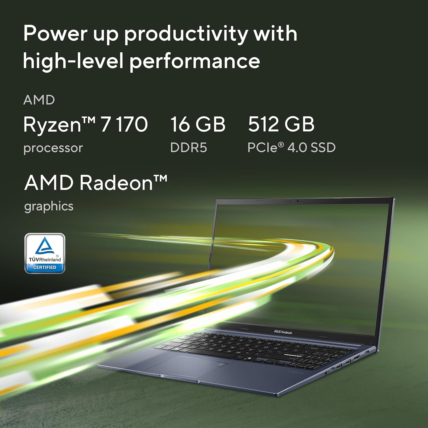 ASUS Vivobook 15 (2026),AMD Ryzen 7 170,Fingerprint Sensor,16GB RAM,512GB SSD,FHD, 15.6",(39.6 cm), Windows 11, M365 Basic(1 Year)* Office 2024,Quiet Blue,1.70 kg, M1502NAQ-BQ120WS,Thin & Light Laptop - Image 2