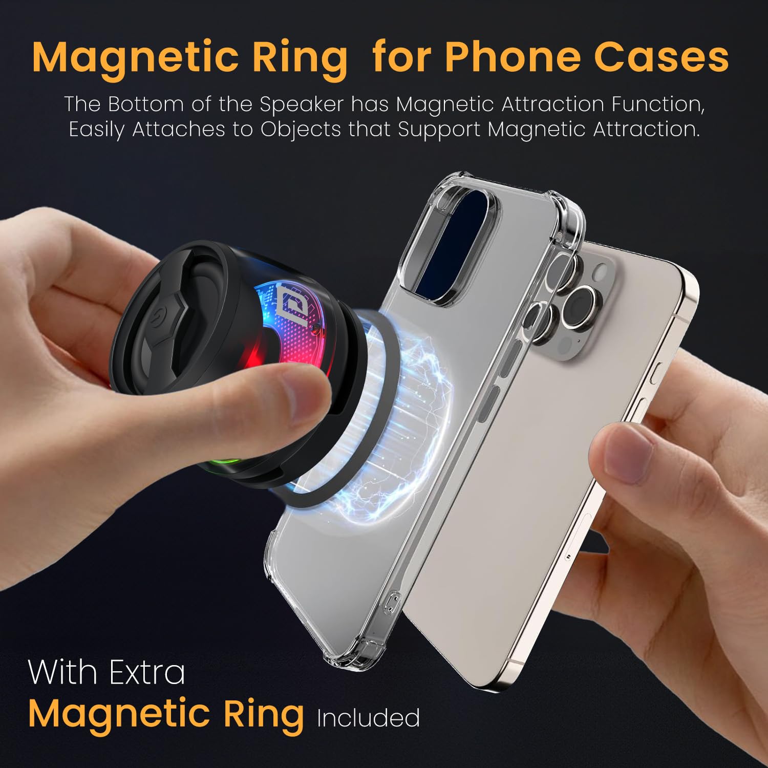 Portronics Nadya 6W Magnetic Bluetooth Speaker with MagSafe Mobile Stand, HD Sound, Upto 4 Hours Playtime, 40mm Driver, RGB LED Lights, Bluetooth 5.3V, Transparent Speaker, Type C Charging(Black) - Image 8