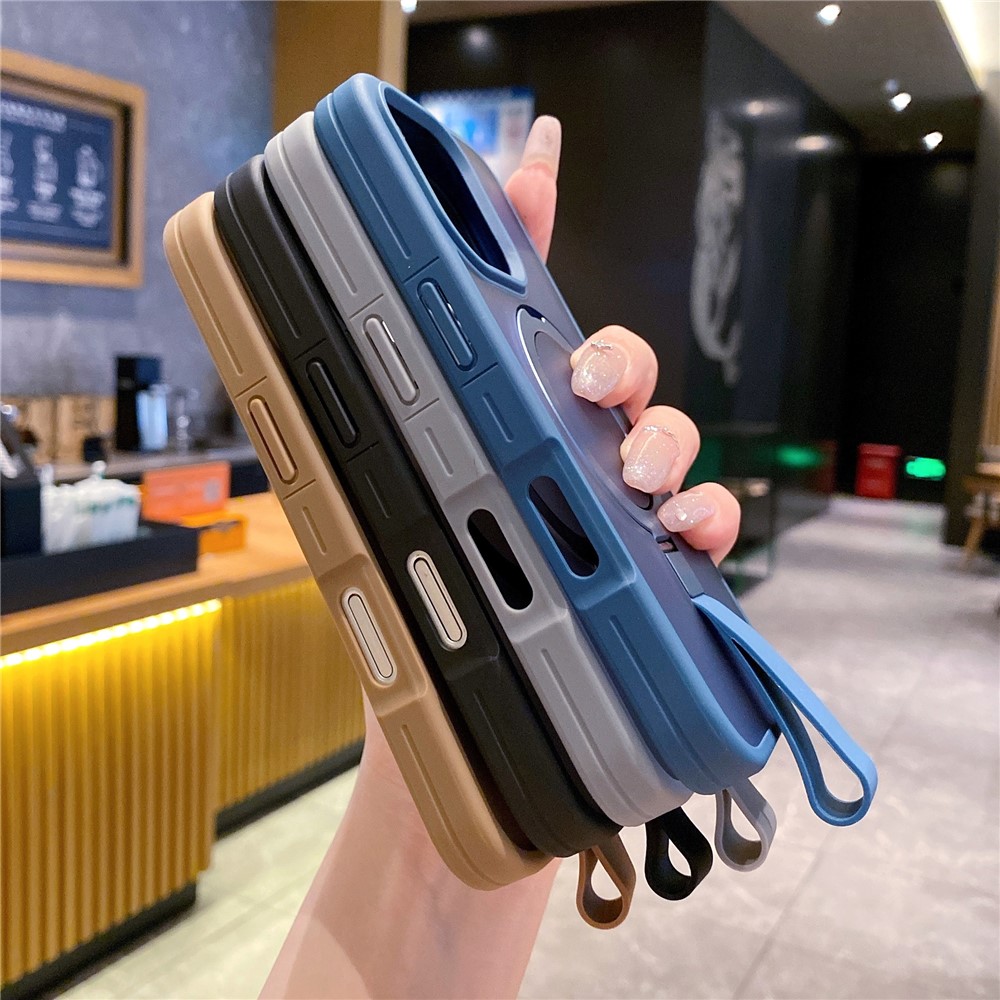 For iPhone 16 Pro Case TPU PC Phone Back Cover with Integrated Lanyard Metal Kickstand - Titanium Grey - Image 8