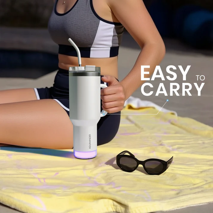 Aquaminder Smart Tumbler 1200ml Stainless Steel Vacuum Flask with Lid & Straw – SS304, Cup Holder Friendly | Car, Gym, Yoga & Travel Mug (Nile Plus, White) - Image 4