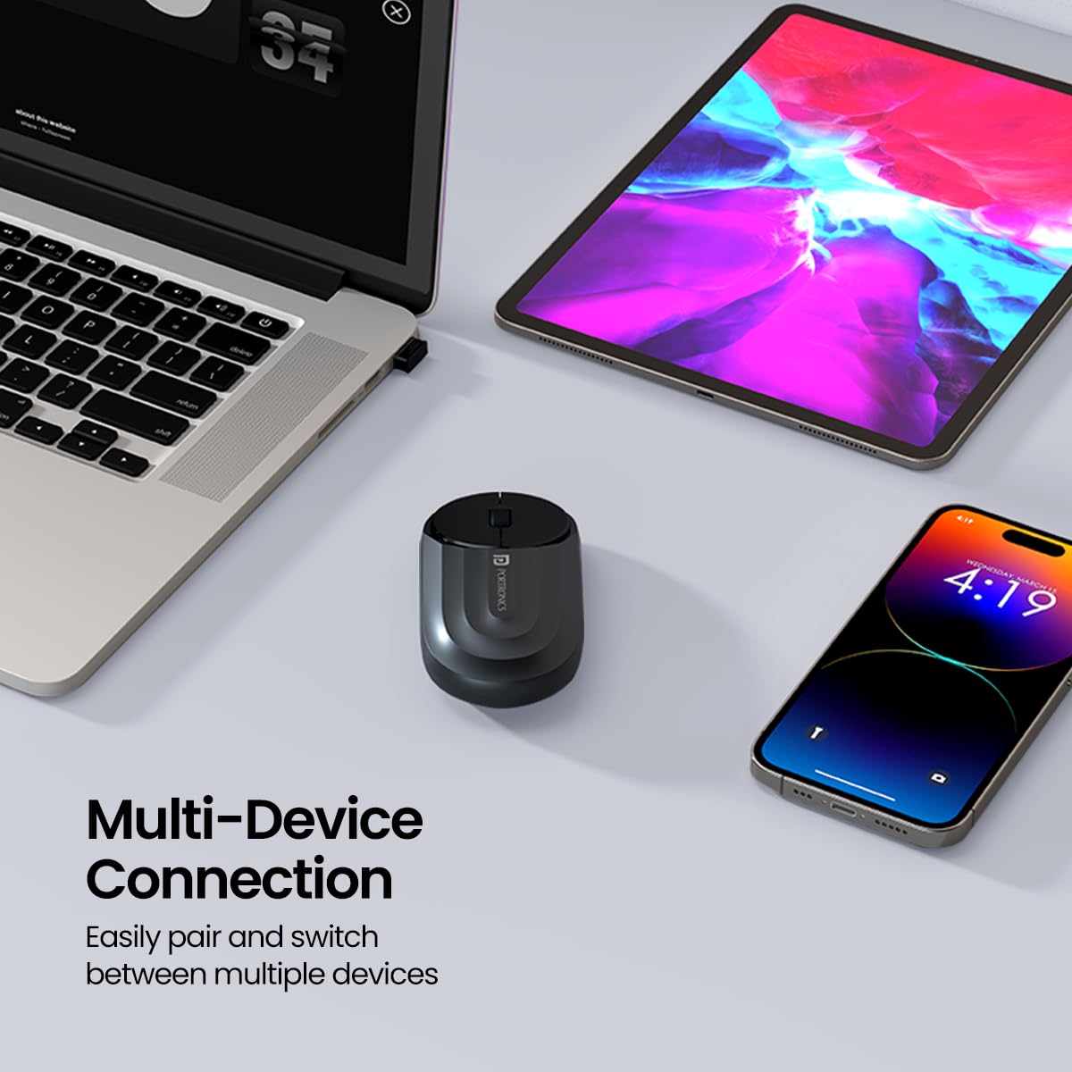 Portronics Toad 6 Bluetooth Wireless Mouse with 2.4 GHz USB Receiver, Multi-Device Pairing, Built in Battery, 1200 DPI Sensor(Black) Portronics Toad 6 Bluetooth Wireless Mouse with 2.4 GHz USB Receiver, Multi-Device Pairing, Built in Battery, 1200 DPI Sensor(Black) - Image 6