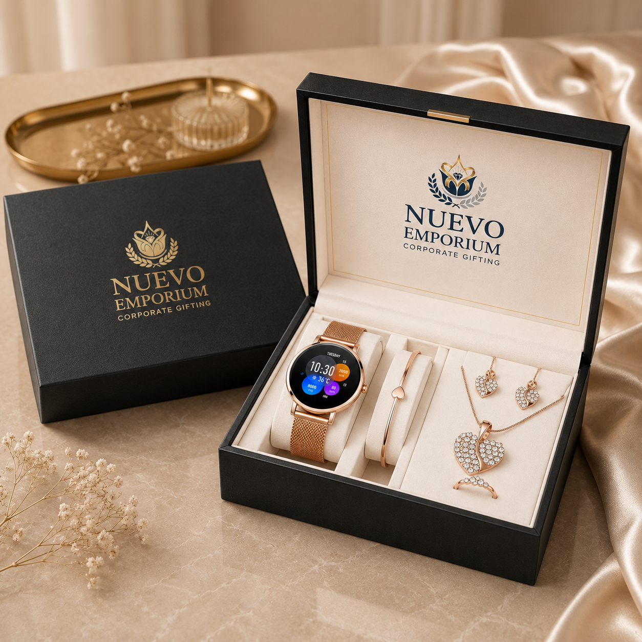 Nuevo AuraSync Luxe – Urban Smartwatch & Premium Jewellery Gift Set | Elegant Rose Gold Fashion Accessories | Luxury Gift Box - Image 8