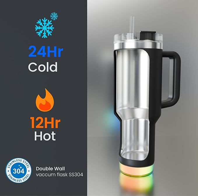 Aquaminder Smart Tumbler 1200ml Stainless Steel Vacuum Flask with Lid & Straw – SS304, Cup Holder Friendly | Car, Gym, Yoga & Travel Mug (Nile Plus, Black) - Image 6