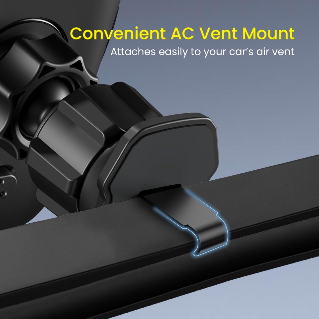 Portronics Clamp Z Car Phone Holder Stand with 360 Degree Rotation, AC Vent Mount, Strong Grip, Single Hand Use, Shockproof Build, Mobile Stand for Car (Black) - Image 4
