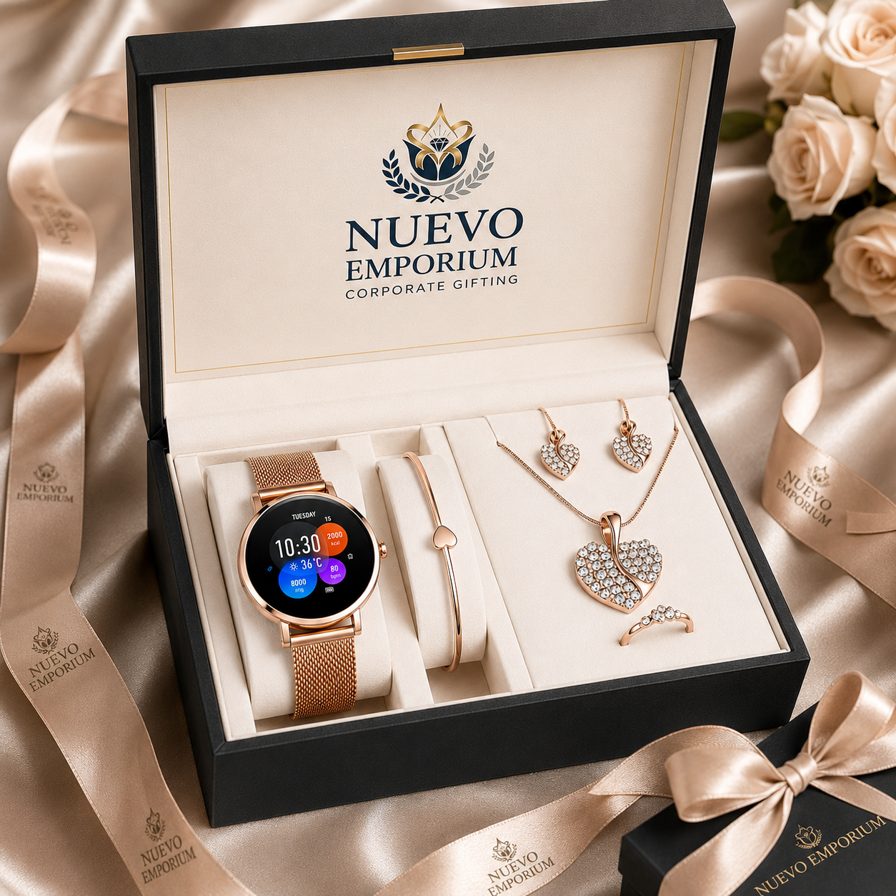 Nuevo AuraSync Luxe – Urban Smartwatch & Premium Jewellery Gift Set | Elegant Rose Gold Fashion Accessories | Luxury Gift Box - Image 7