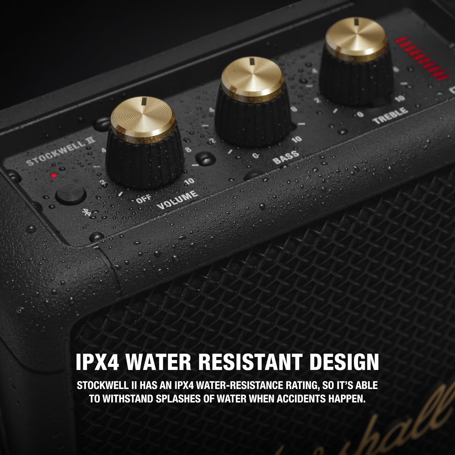 Marshall Stockwell II Portable Bluetooth Speaker with 20+ Hours of Portable Playtime, (360° Sound), Water-Resistant (IPX4) – Black & Brass. - Image 3