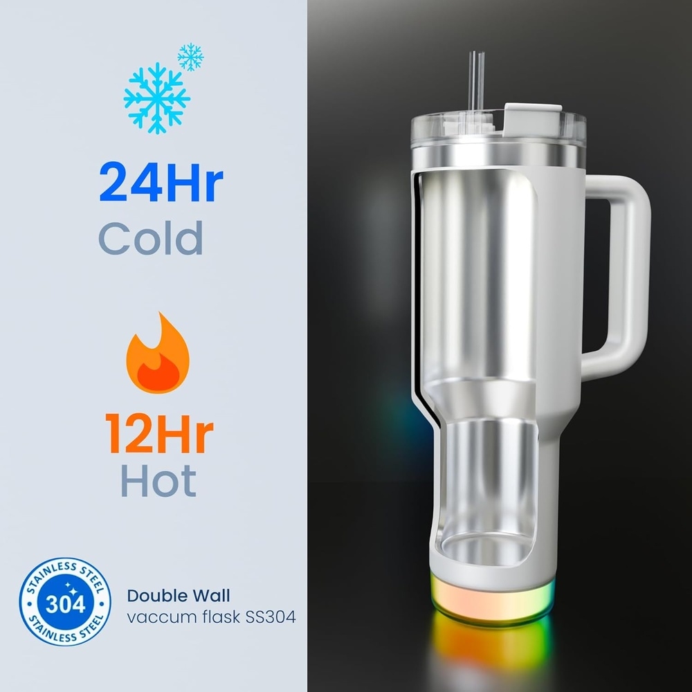 Aquaminder Smart Tumbler 1200ml Stainless Steel Vacuum Flask with Lid & Straw – SS304, Cup Holder Friendly | Car, Gym, Yoga & Travel Mug (Nile Plus, White) - Image 6