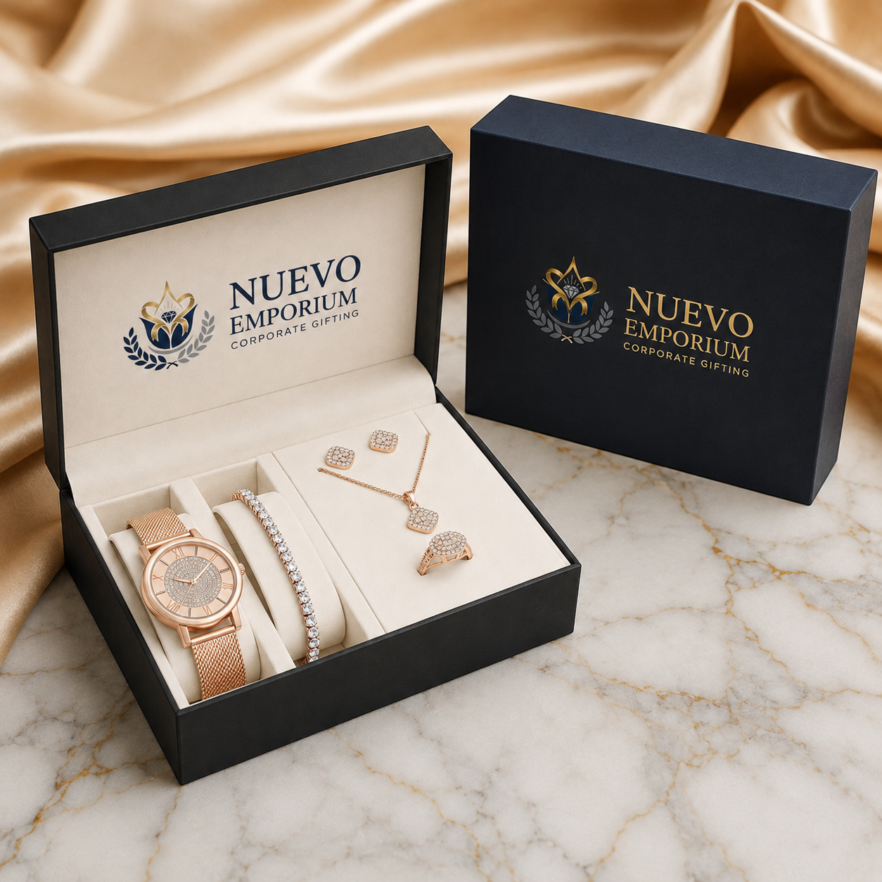 Nuevo RoseÉlan Premium Rose Gold Watch & Jewellery Gift Set for Women | Necklace, Earrings, Ring & Bracelet | Luxury Gift Box - Image 10
