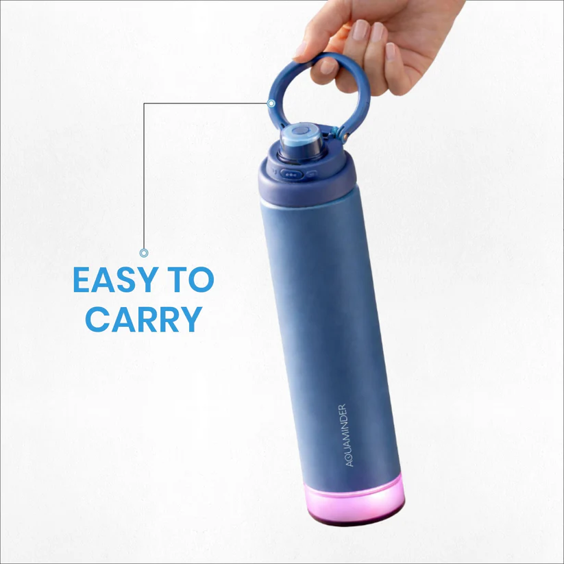 Aquaminder Rio Prime+ Smart Water Bottle, 700 ml with Beep & Glow Reminder Double Wall Stainless Steel, Hot & Cold Retention, 15-Day Battery (Navy Blue) - Image 4