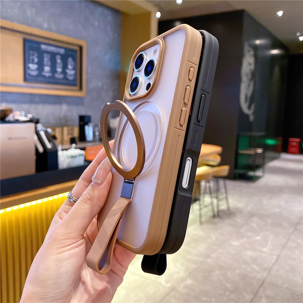 For iPhone 16 Pro Case TPU PC Phone Back Cover with Integrated Lanyard Metal Kickstand - Titanium Grey - Image 9