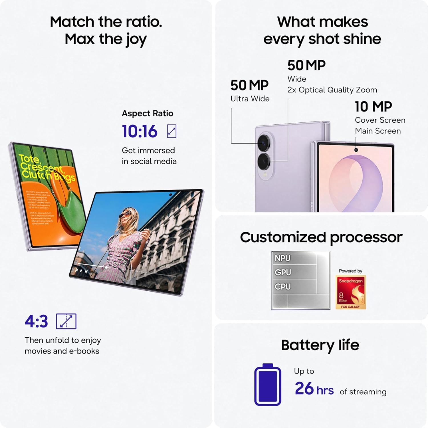 Samsung Galaxy Z Fold8 5G Smartphone (Lavender, 16GB RAM, 1TB Storage, 4800mAh Battery, Dual 50MP Camera) - Image 4