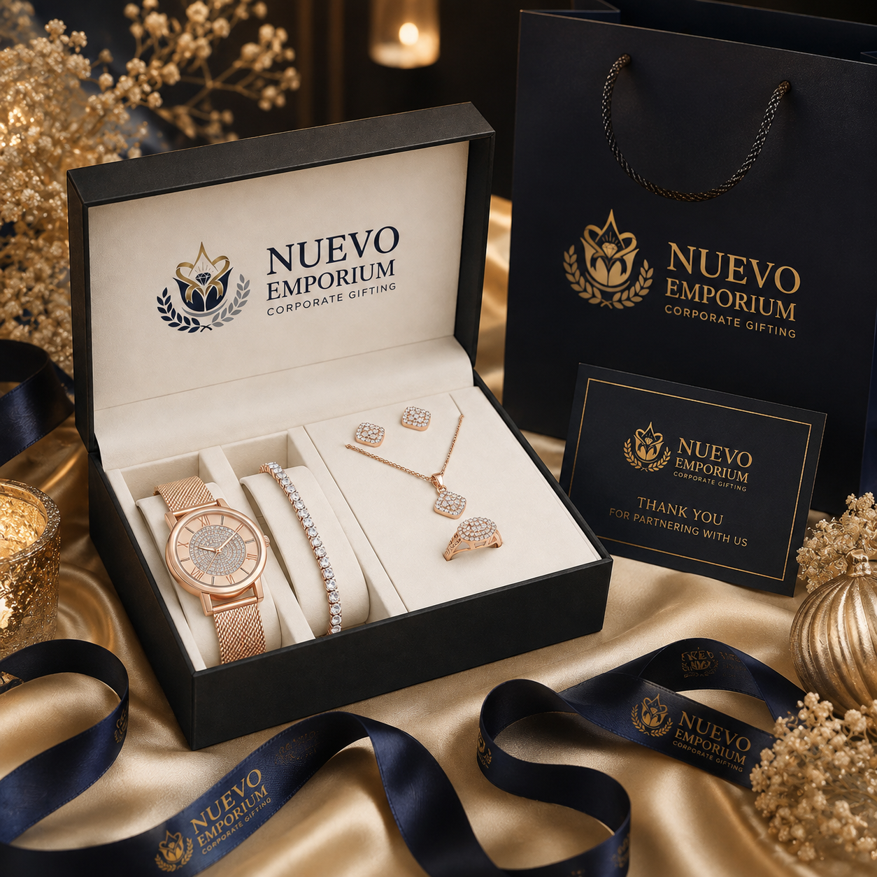 Nuevo RoseÉlan Premium Rose Gold Watch & Jewellery Gift Set for Women | Necklace, Earrings, Ring & Bracelet | Luxury Gift Box - Image 6
