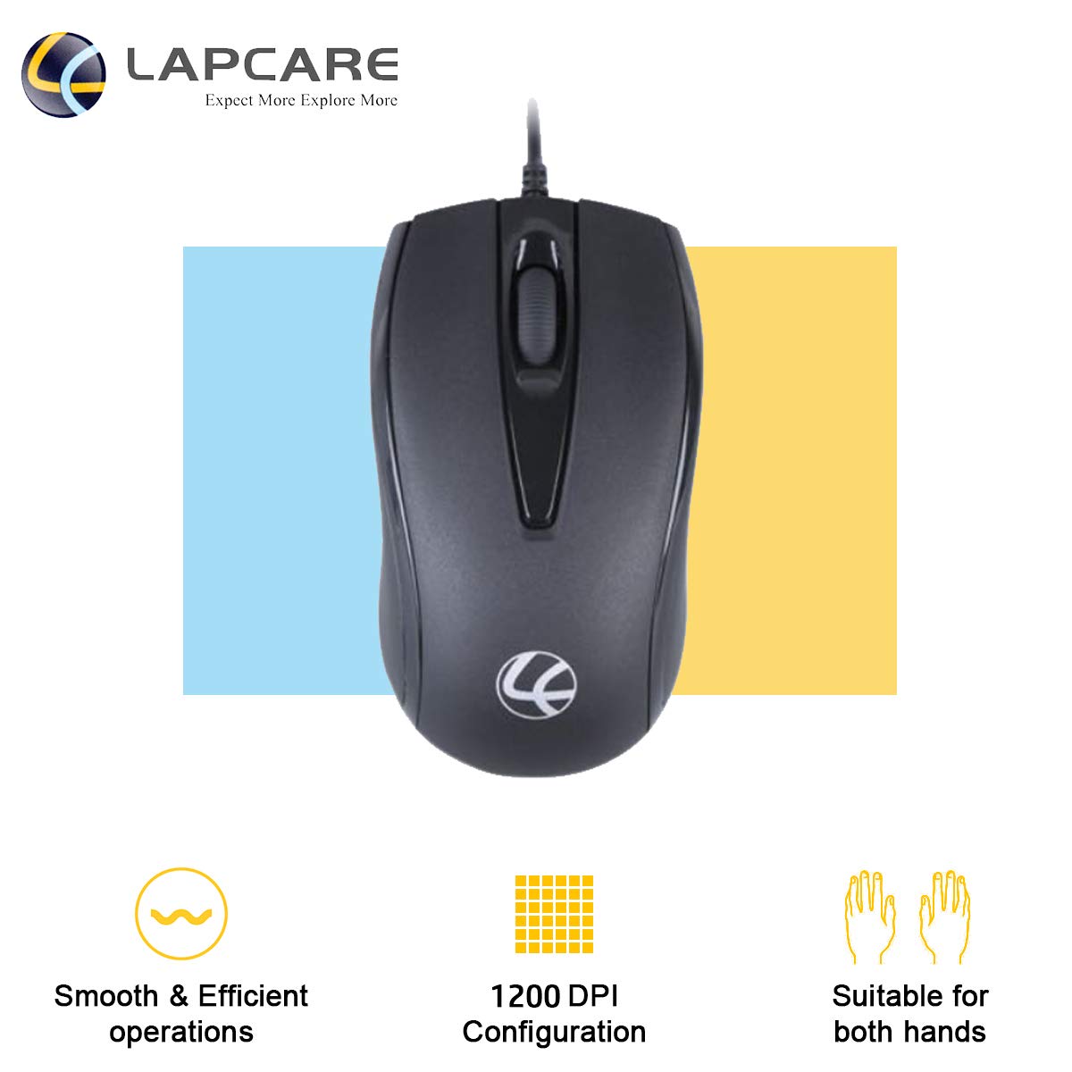 LAPCARE L-70 Plus (Ind) Wired Optical Mouse with 1200 Dpi, Plug & Play, Hi- Optical Tracking (Black) - Micro USB - Image 3
