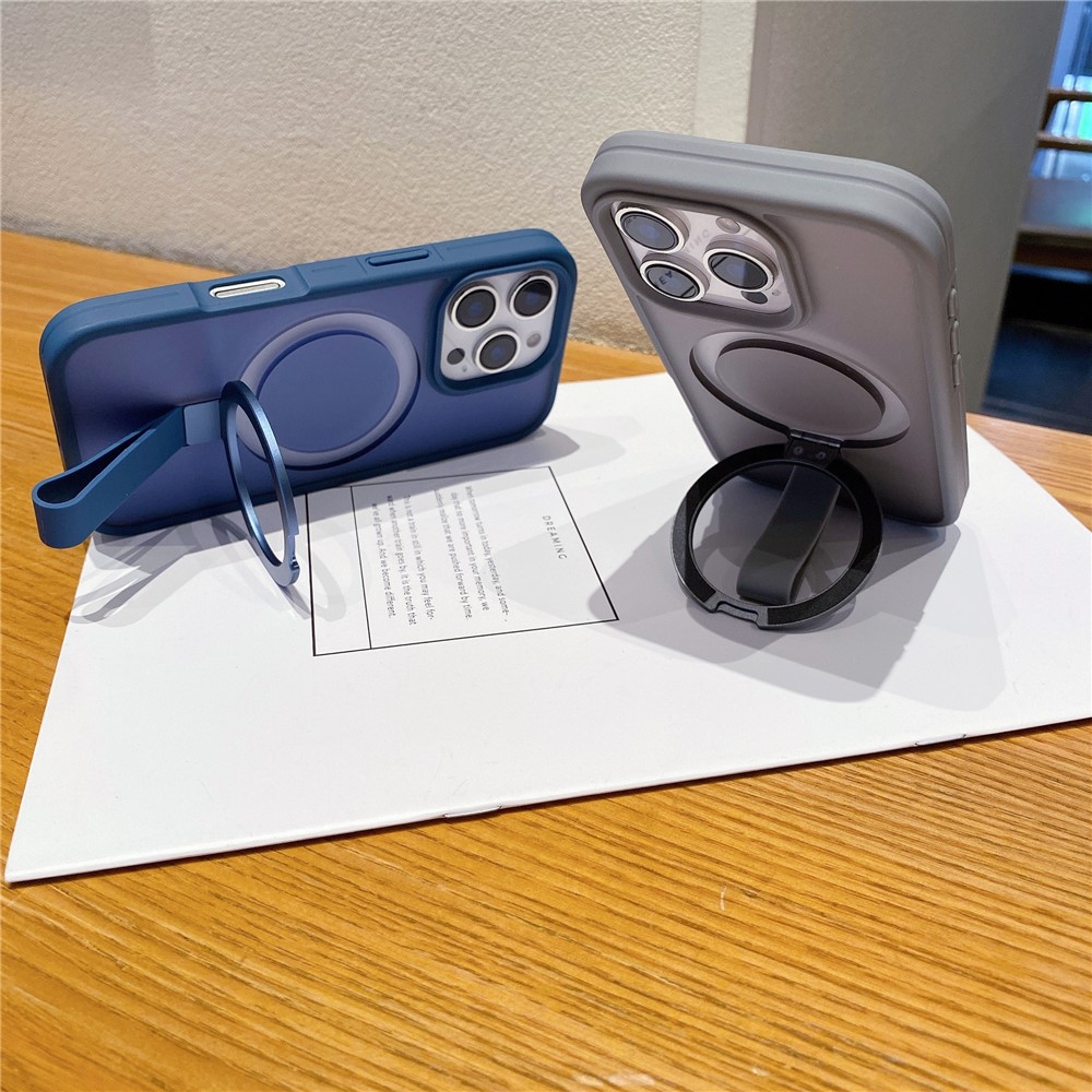 For iPhone 16 Pro Case TPU PC Phone Back Cover with Integrated Lanyard Metal Kickstand - Sapphire - Image 9