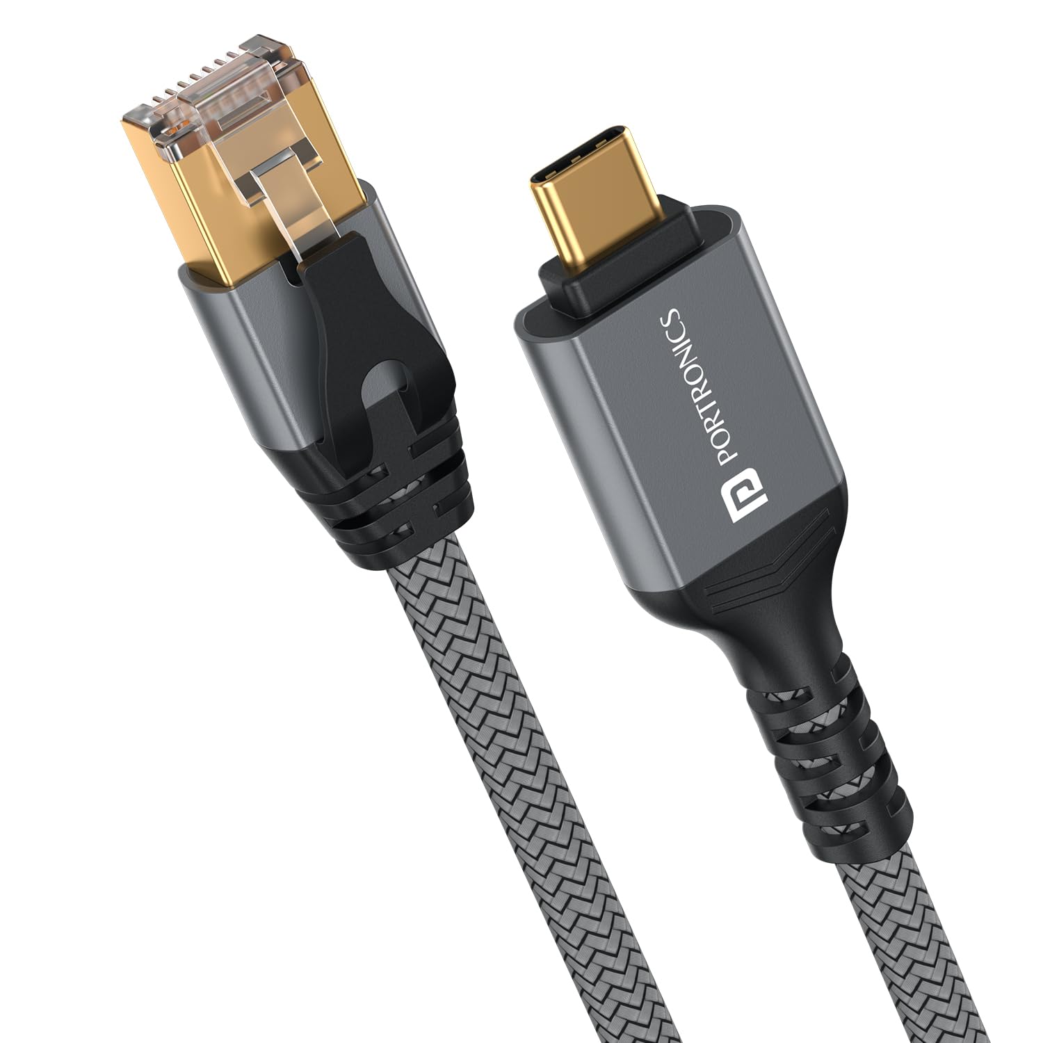 Portronics EtherC, Type-C to RJ45 Ethernet Cable, CAT-6 Certified, 1000 Mbps High-Speed Internet, Gold-Plated Connectors, Braided Nylon, 2 Meter Long, Compatible with Laptops, MacBook, iPad & More - Image 1