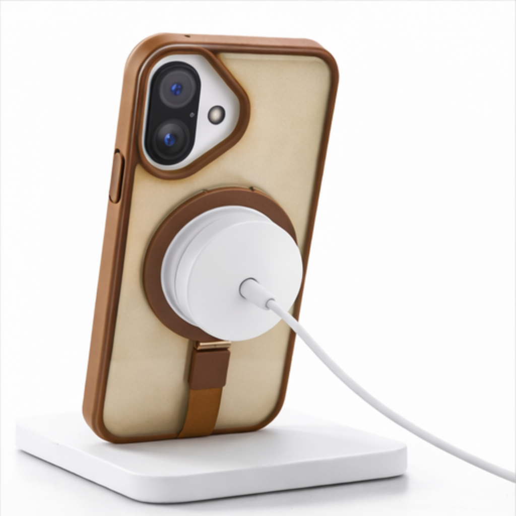 Premium MagSafe Case with Strap & Kickstand for iPhone 17 (Tan Brown Finish, Shockproof Design) - Image 3