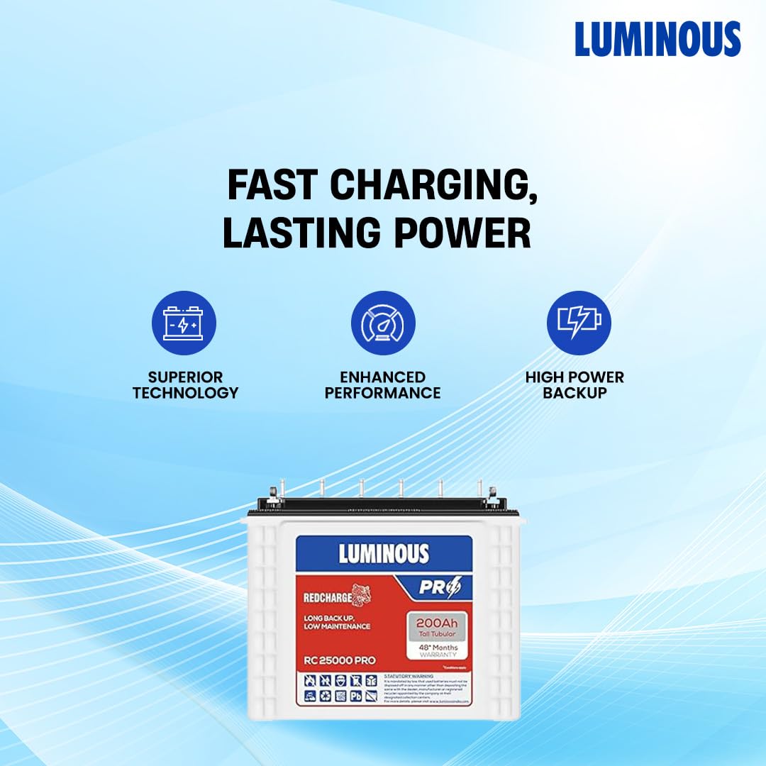 Luminous HKVA Inverter for Home, Office & Shop with Luminous Battery, Optimus 4500+ Pure Sine Wave 4000VA,48 Volt Inverter with Red Charge RC 25000 PRO Tall Tubular 200 Ah- 4 Batteries Combo. - Image 3