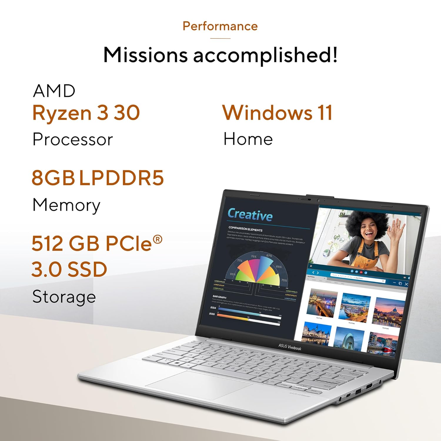 ASUS Vivobook Go 14 (2026),AMD Ryzen 3 30 Processor,AMD Radeon iGPU,8GB RAM,512GB SSD,FHD,14" (35.5 cm),Windows 11,M365 Basic(1Y)* Office 2024,Cool Silver,1.38 Kg,E1404FA-EB1224WS,Thin & Light Laptop - Image 2