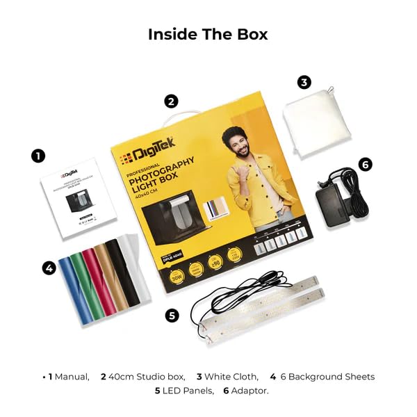 Digitek (DPLB 4040) Professional 40cm Photography LED Light Box, 30W Dual Bi-Color LED Panels, 2800K–6800K, 90 CRI, 0-100% Dimming, 6 Color PVC Backgrounds, Shadow-Free Shooting for Camera & Phone - Image 8