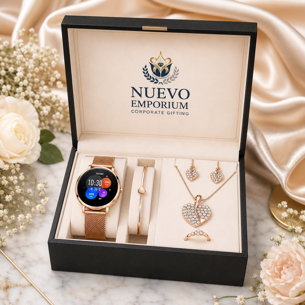 Nuevo AuraSync Luxe – Urban Smartwatch & Premium Jewellery Gift Set | Elegant Rose Gold Fashion Accessories | Luxury Gift Box - Image 4