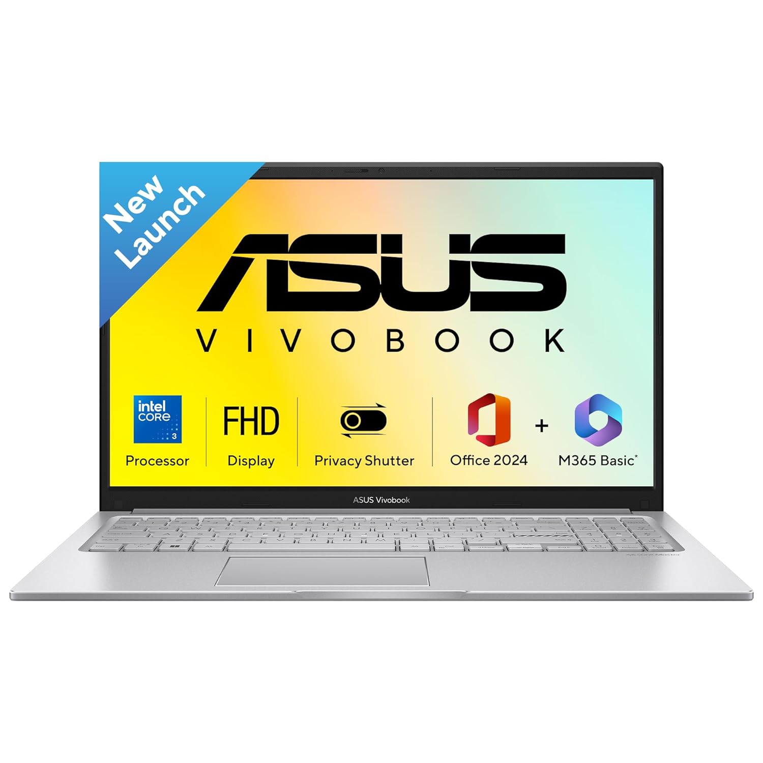 ASUS Vivobook 15 (2026),Intel Core 3 100U, Intel iGPU, 8GB RAM, 512GB SSD, FHD, 15.6"(39.6 cm),Windows 11 Home,M365 Basic(1 Year)* Office 2024,Cool Silver,1.7 Kg, X1504VAP-BQ1321WS,Thin & Light Laptop - Image 1