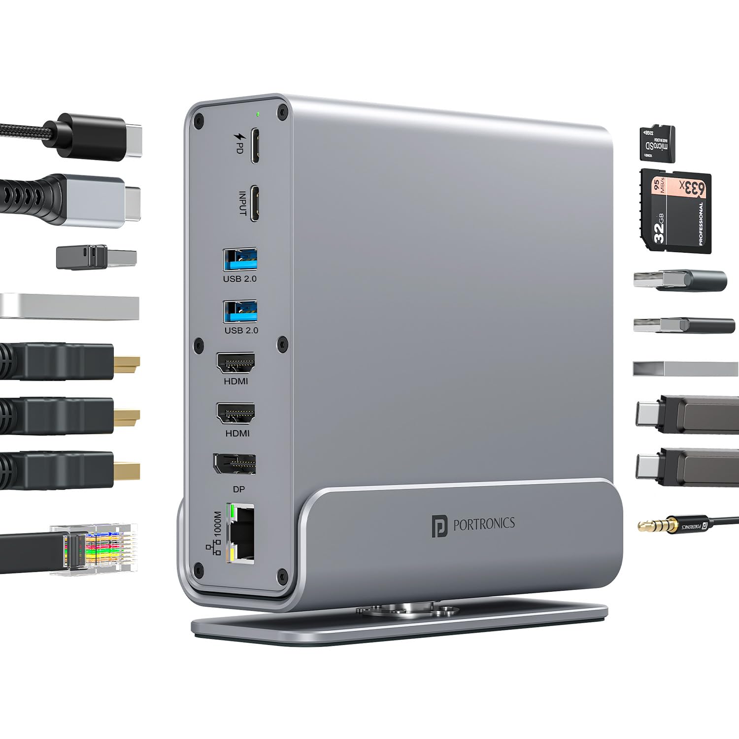 Portronics MPort Vault Pro 15-in-1 Type-C Metal Docking Station, Dual 4K@30Hz HDMI, 8K@30Hz DP, Triple Display Outpt, 100W PD, USB 3.2 & 3.0, 1000M Ethernet, SD/microSD 3.0 Slots Portronics MPort Vault Pro 15-in-1 Type-C Metal Docking Station, Dual 4K@30Hz HDMI, 8K@30Hz DP, Triple Display Outpt, 100W PD, USB 3.2 & 3.0, 1000M Ethernet, SD/microSD 3.0 Slots - Image 1