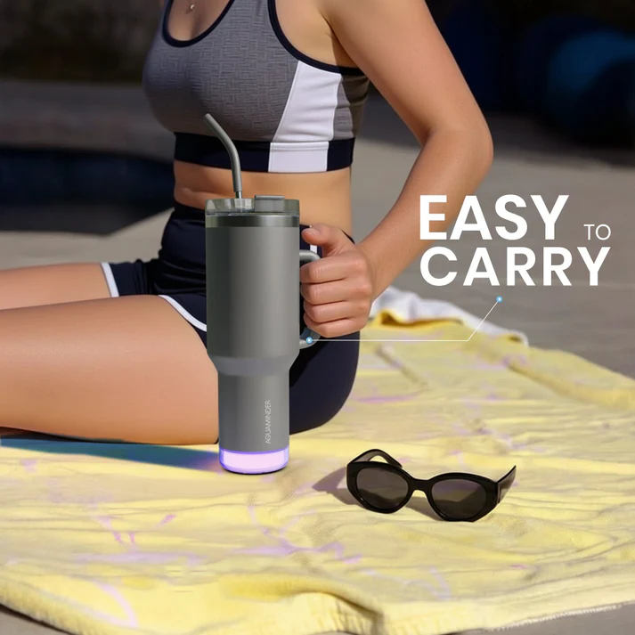 Aquaminder Nile Plus Stainless Steel Smart Tumbler 1200ml with Handle, Straw & Lid 1.2 Litre SS304 Material with App Connectivity - Grey - Image 5
