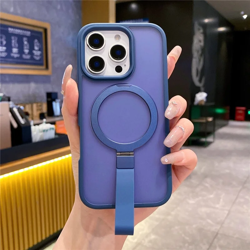 For iPhone 16 Pro Case TPU PC Phone Back Cover with Integrated Lanyard Metal Kickstand - Titanium Grey - Image 6