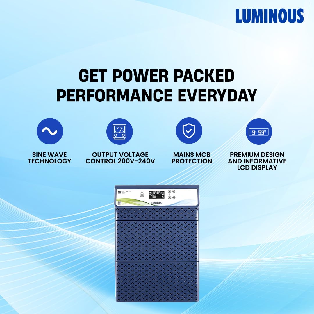 Luminous HKVA Inverter for Home, Office & Shop with Luminous Battery, Optimus 4500+ Pure Sine Wave 4000VA,48 Volt Inverter with Red Charge RC 25000 PRO Tall Tubular 200 Ah- 4 Batteries Combo. - Image 5