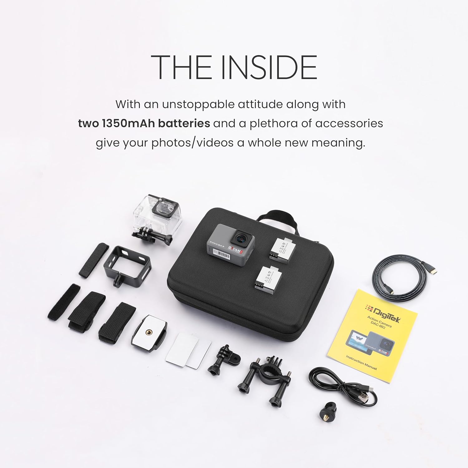 Digitek DAC 002 5K Ultra HD Action Camera - 24MP, 100ft Waterproof, 128GB Support, Dual 1350mAh Batteries, EIS Stabilization, HDMI Output, Inbuilt & External Mic, Speaker - Perfect for Adventure! - Image 2