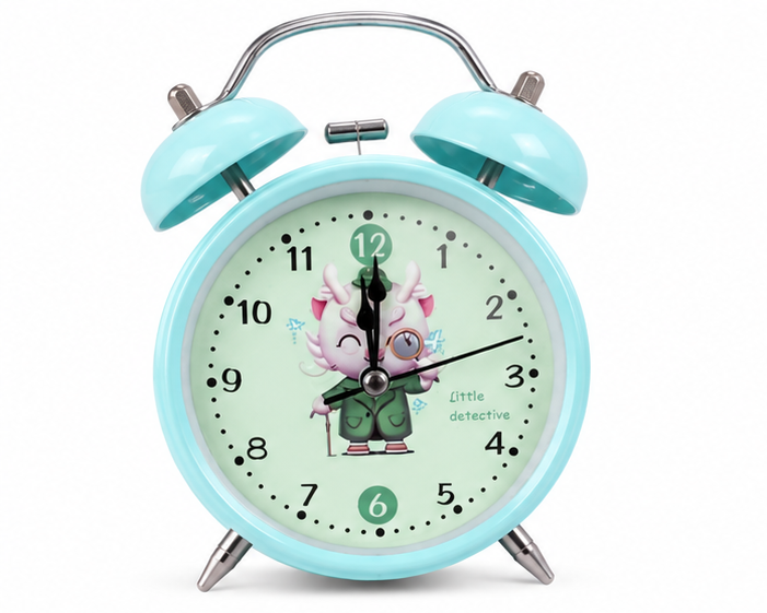 Light Blue Twin Bell Analog Alarm Clock with Cute Cartoon Dial - Image 4