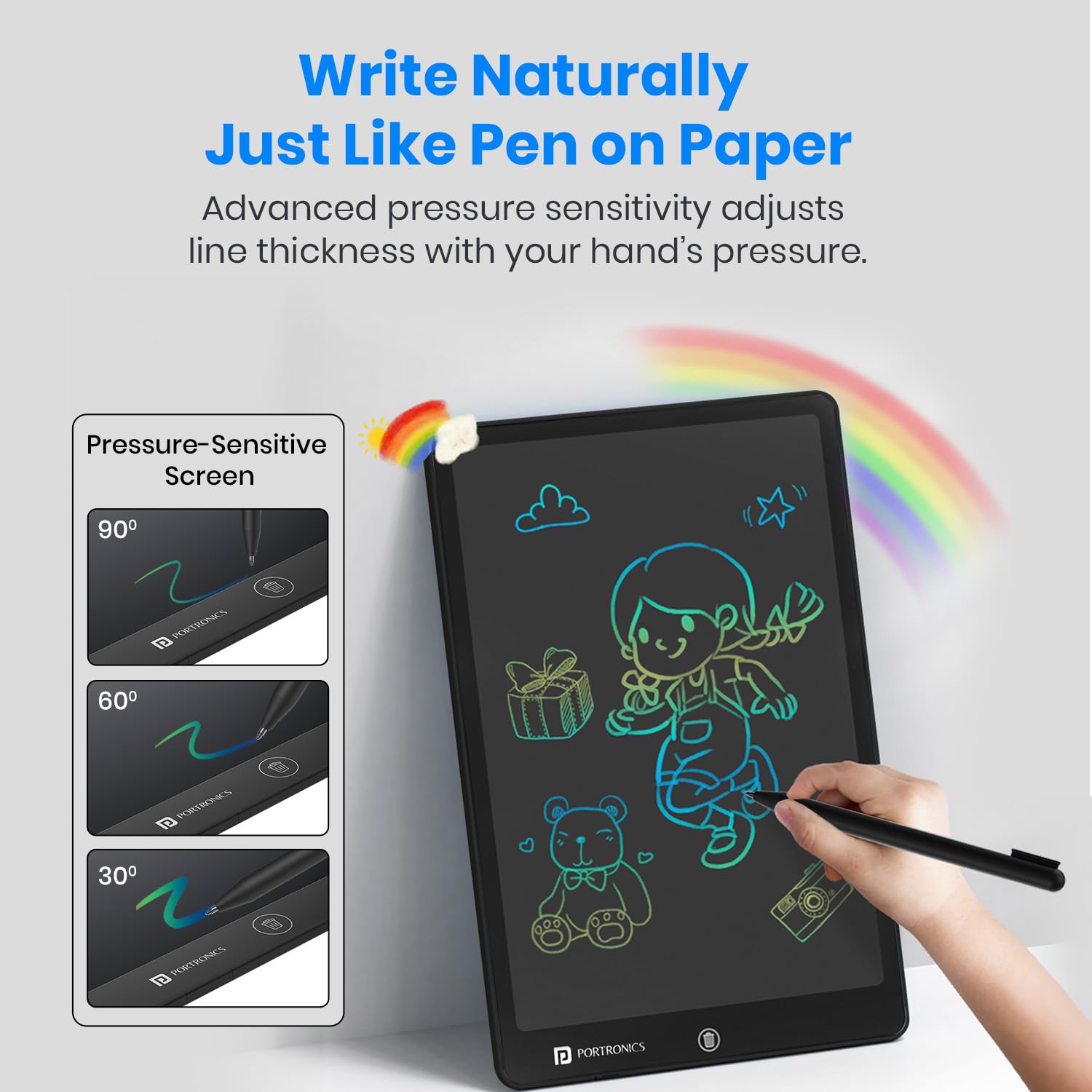 Portronics RuffPad 16 Lite, 16-Inch Multicolour LCD Writing Pad with Pressure-Sensitive Screen, One-Tap Erase, Screen Lock, Stylus Pen, Reusable Digital Notepad, Ideal for Kids, Office & Gifting - Image 6