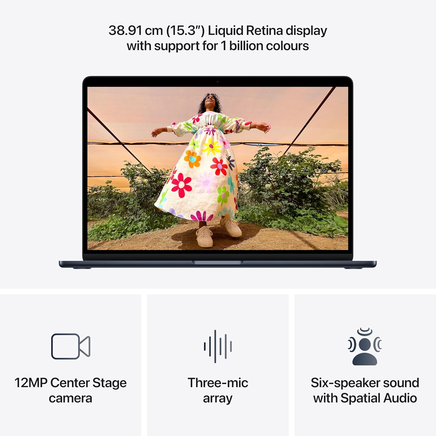 Apple 2026 MacBook Air 15″ Laptop with M5 chip: AI and Apple Intelligence, 38.91 cm (15.3″) Liquid Retina Display, 16GB Unified Memory, 512GB SSD Storage, 12MP Center Stage Camera, Touch ID; Midnight - Image 4