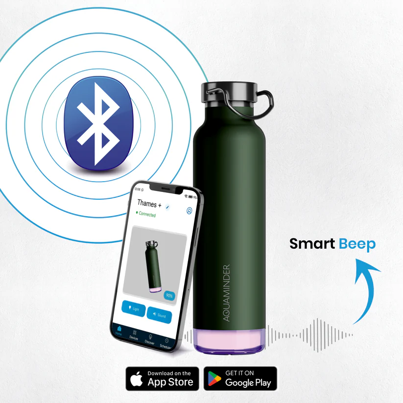 Aquaminder Thames+ Smart Water Bottle 600ml SS304 with App Connectivity – Olive - Image 2