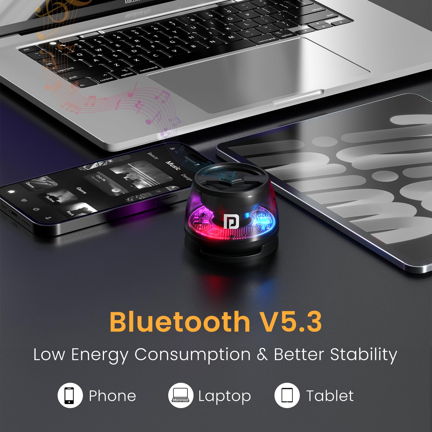 Portronics Nadya 6W Magnetic Bluetooth Speaker with MagSafe Mobile Stand, HD Sound, Upto 4 Hours Playtime, 40mm Driver, RGB LED Lights, Bluetooth 5.3V, Transparent Speaker, Type C Charging(Black) - Image 6