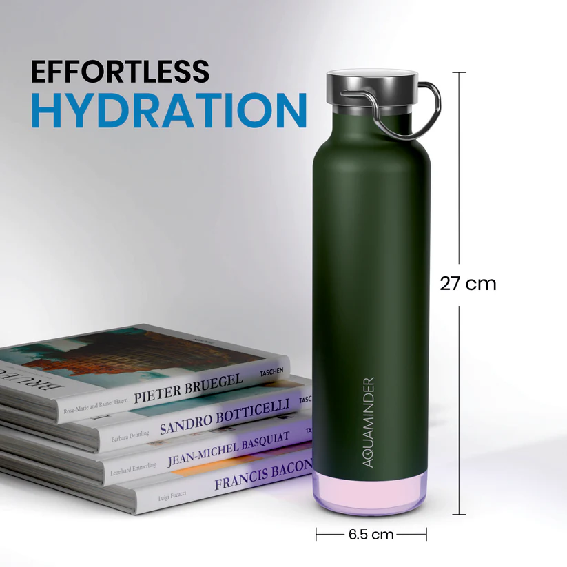 Aquaminder Thames+ Smart Water Bottle 600ml SS304 with App Connectivity – Olive - Image 7