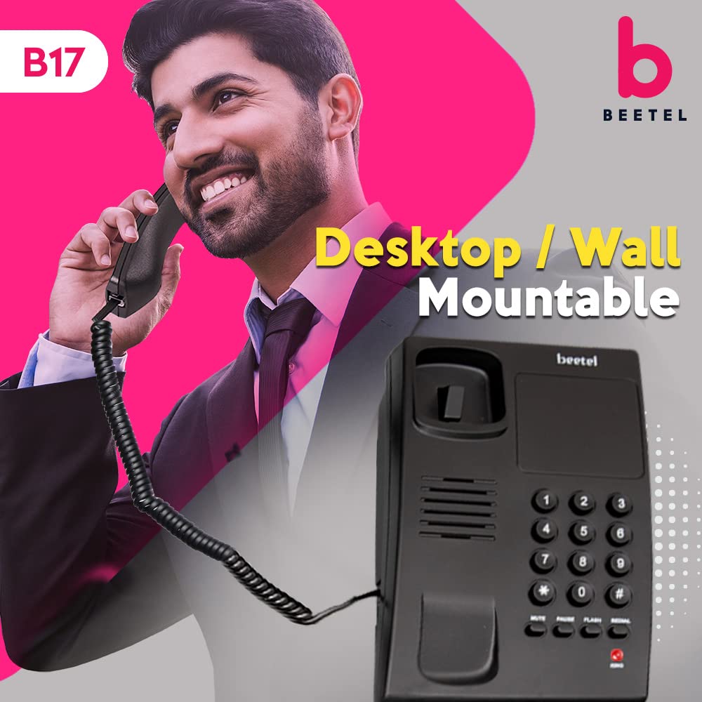 Beetel B17 Corded Landline Phone, Ringer Volume Control, LED Ring Indication, Wall/Desk Mountable, Clear Call Quality, Black - Image 3