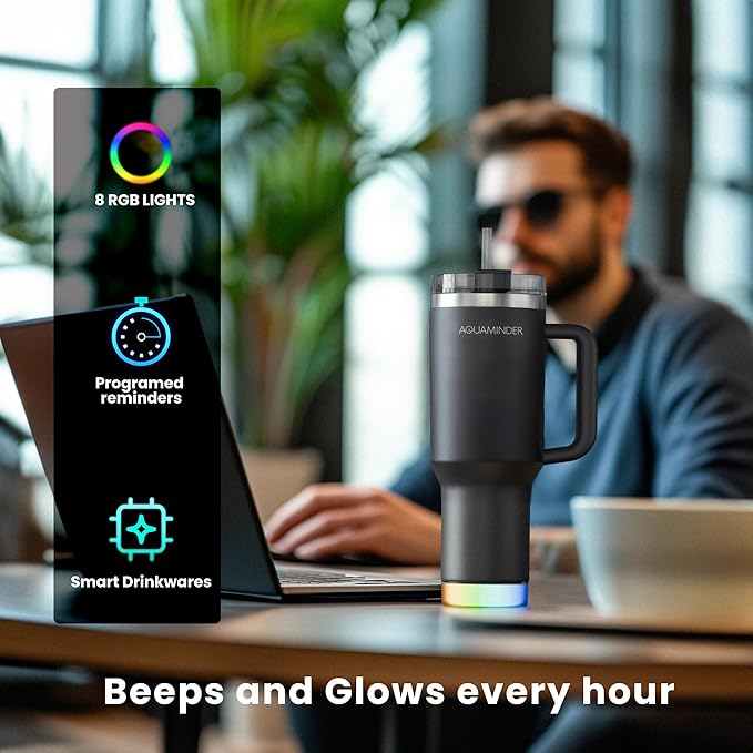 Aquaminder Smart Tumbler 1200ml Stainless Steel Vacuum Flask with Lid & Straw – SS304, Cup Holder Friendly | Car, Gym, Yoga & Travel Mug (Nile Plus, Black) - Image 2