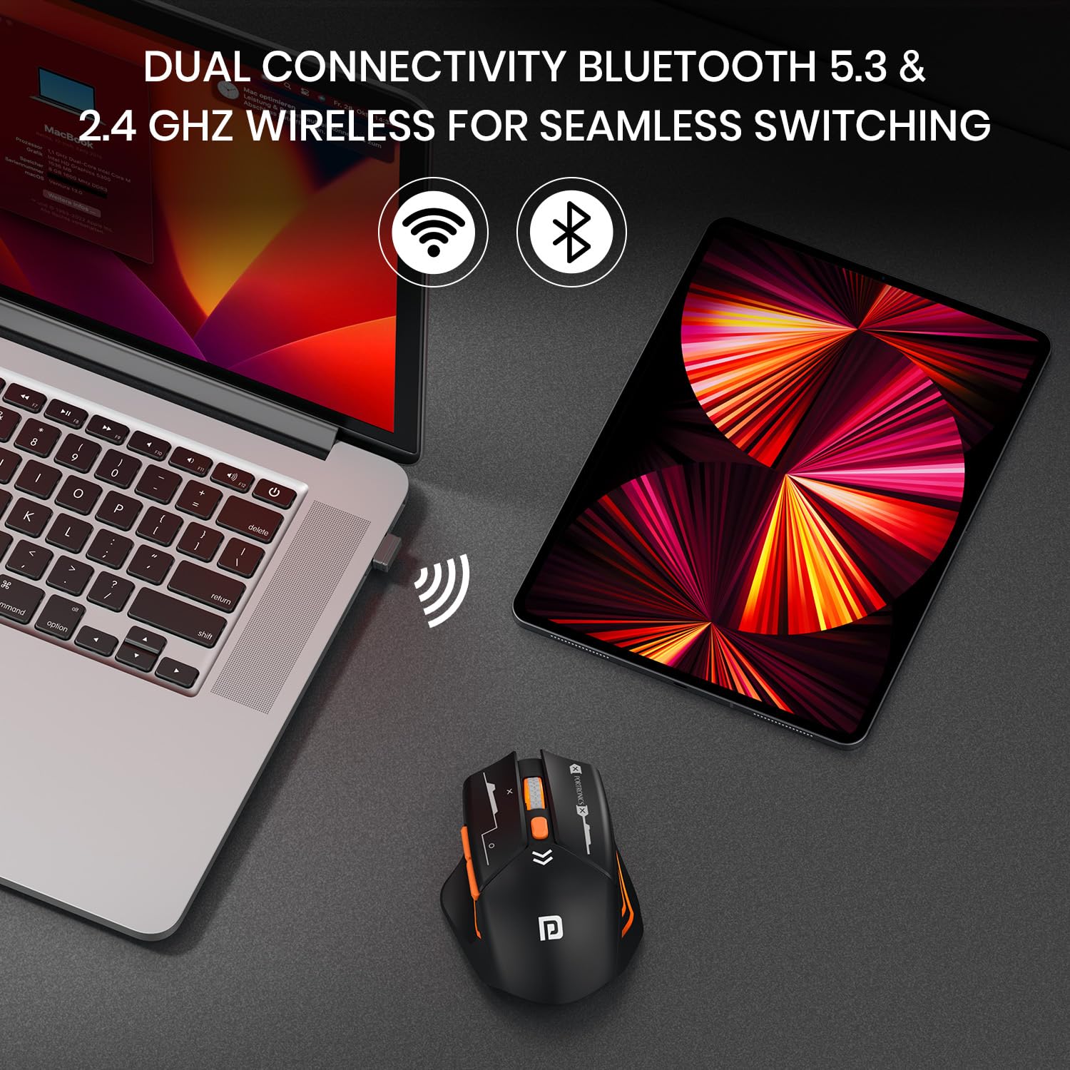 Portronics Vader Max Wireless Rechargeable Mouse, Thumb Support, Bluetooth 5.3 & 2.4 GHz Dual Mode, 6-Button Control, Adjustable DPI Up to 2400,Universal Compatibility for Laptop,Desktop,Gaming(Black) Portronics Vader Max Wireless Rechargeable Mouse, Thumb Support, Bluetooth 5.3 & 2.4 GHz Dual Mode, 6-Button Control, Adjustable DPI Up to 2400,Universal Compatibility for Laptop,Desktop,Gaming(Black) - Image 7