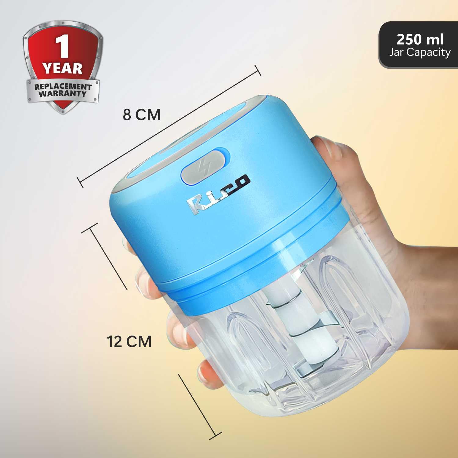 Rico Mini Electric Rechargeable Chopper for Kitchen | 1200mAh Battery, 50% Faster USB-C Charging | 250ml Onion & Vegetable Cutter | 1 Year Replacement Warranty | Ideal for Busy Moms (Blue) Rico Mini Electric Rechargeable Chopper for Kitchen | 1200mAh Battery, 50% Faster USB-C Charging | 250ml Onion & Vegetable Cutter | 1 Year Replacement Warranty | Ideal for Busy Moms (Blue) - Image 2