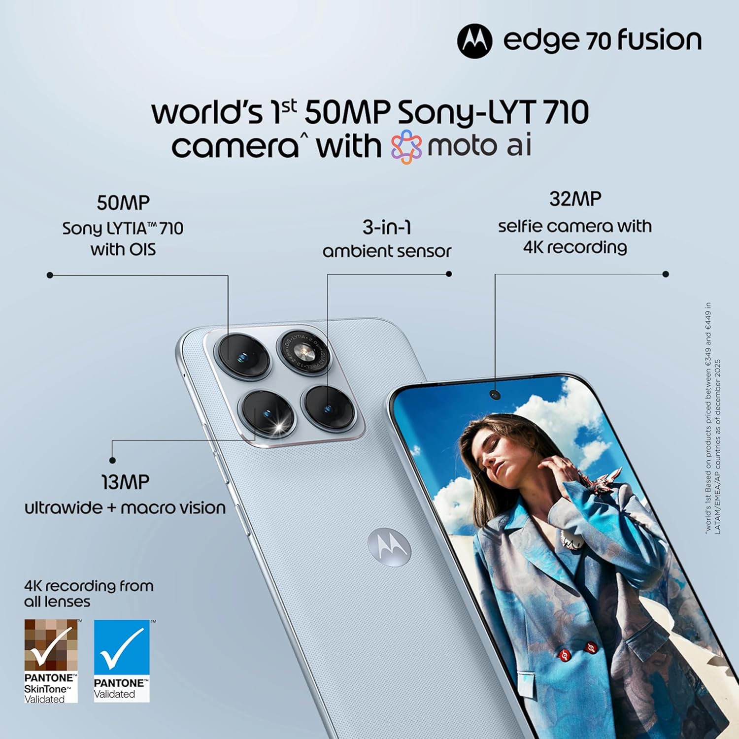 Motorola Edge 70 Fusion (Pantone Country Air, 12GB RAM, 256GB Storage) | 6.78" 144Hz 1.5K AMOLED Display | Snapdragon 7s Gen 4 | 50MP Sony LYTIA 710 OIS | 7000mAh Battery | 68W TurboPower | - Image 6