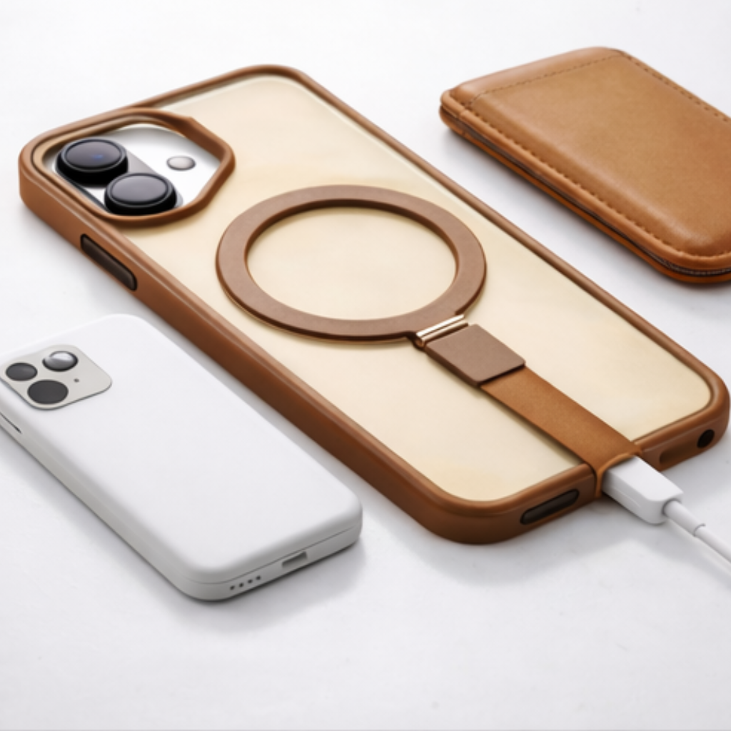 Premium MagSafe Case with Strap & Kickstand for iPhone 17 (Tan Brown Finish, Shockproof Design) - Image 5