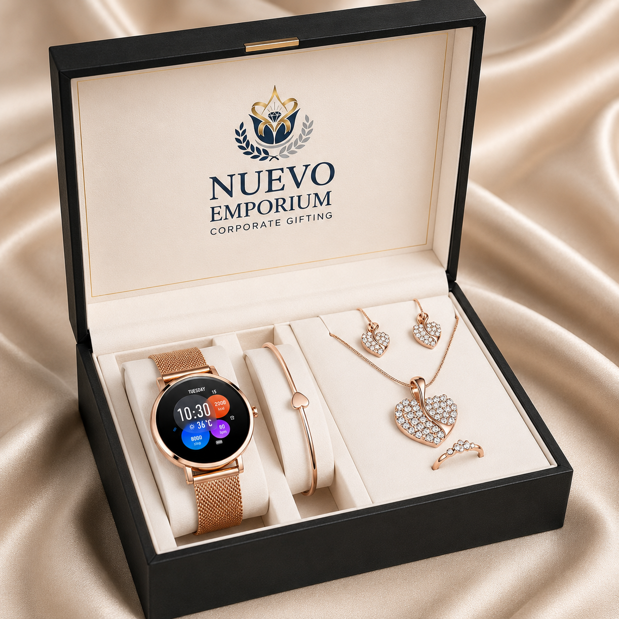 Nuevo AuraSync Luxe – Urban Smartwatch & Premium Jewellery Gift Set | Elegant Rose Gold Fashion Accessories | Luxury Gift Box - Image 2