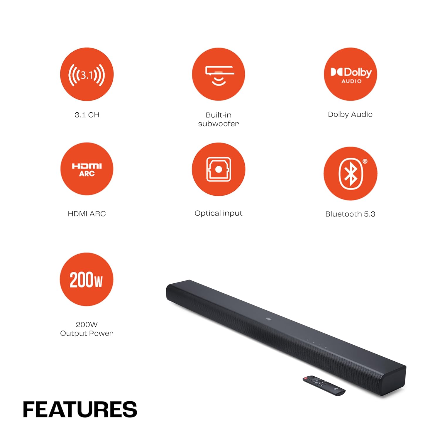 JBL Cinema SB510, Dolby Audio Soundbar with Built-in Subwoofer, 3.1 Channel, Center Channel for Superior Voice Clarity, HDMI eARC, Bluetooth & Optical Connectivity (200W) - Image 7